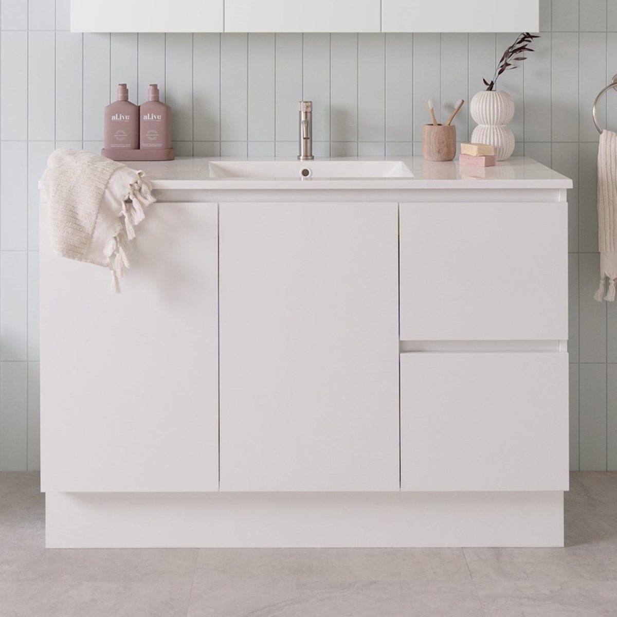 ADP Jane white floor mount vanity with ceramic top