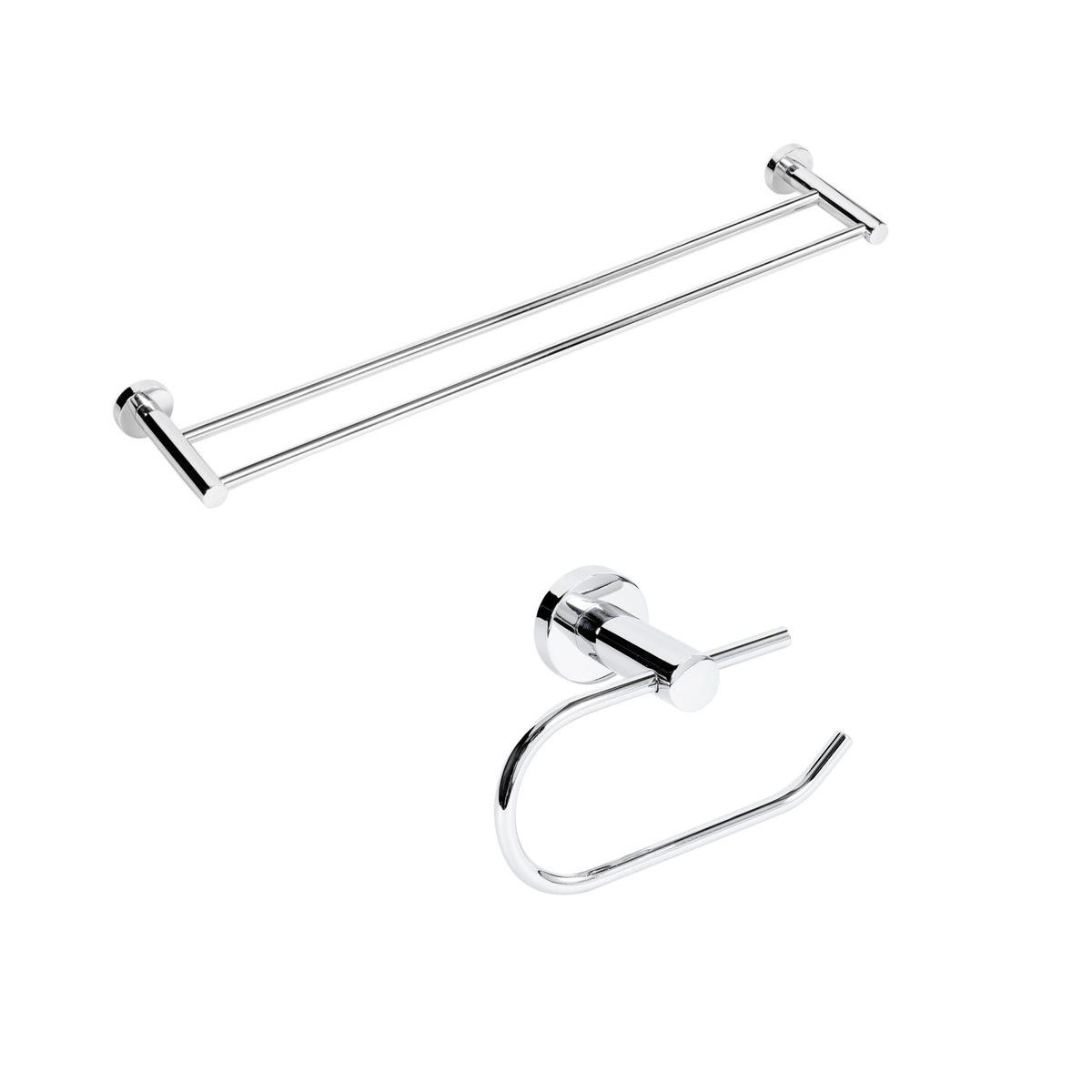 Posh Solus double towel rail and toilet roll holder in chrome